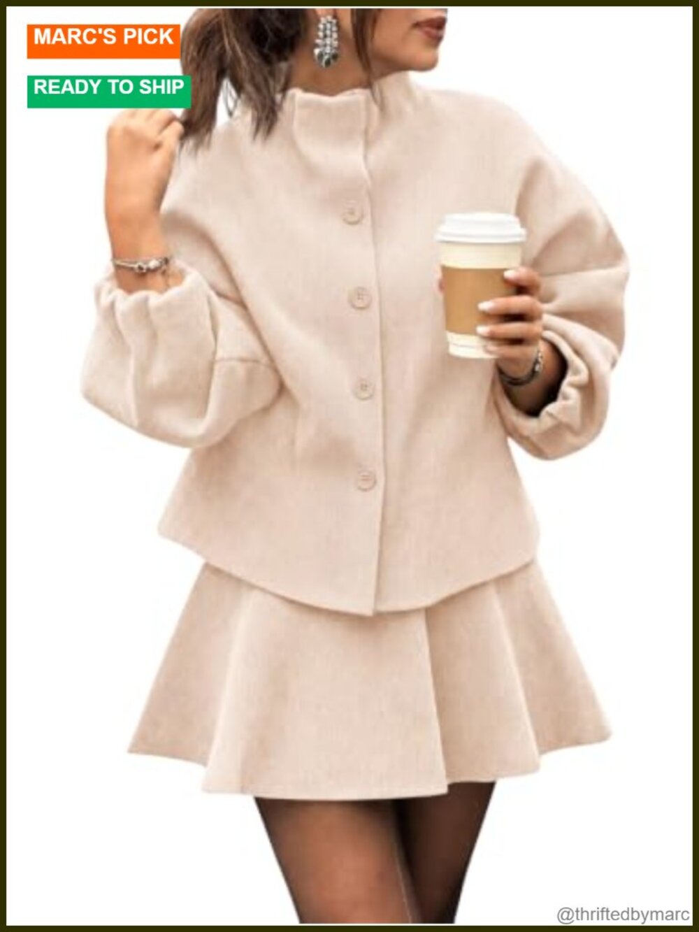 Womens 2 Piece Knit Sweater Skirt Set Puff Sleeve Ruffle Outfit Fall Winter